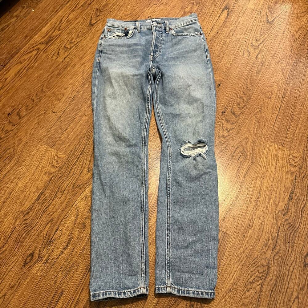 Re/done blue distressed cotton blend denim jeans size 25